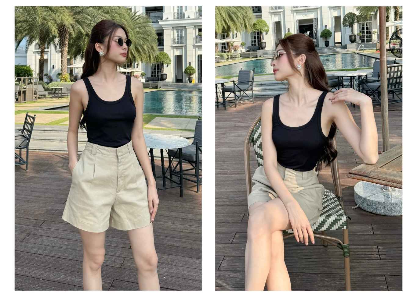 Người mẫu mặc Áo thun gân ba lỗ ôm body - A2256S màu đen