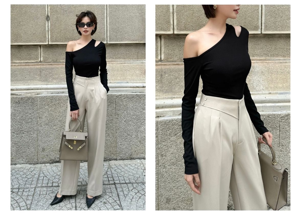 Người mẫu mặc Áo thun tay dài khoét vai - A2267
