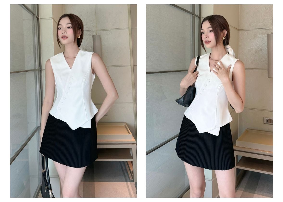 Người mẫu mặc Chân váy ngắn xếp ly - MSA173
