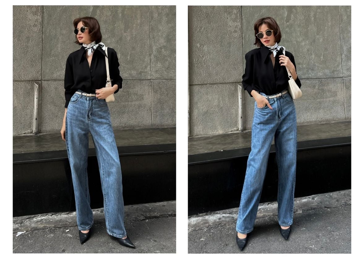 Người mẫu mặc Quần jean suông form dài - Q2183S