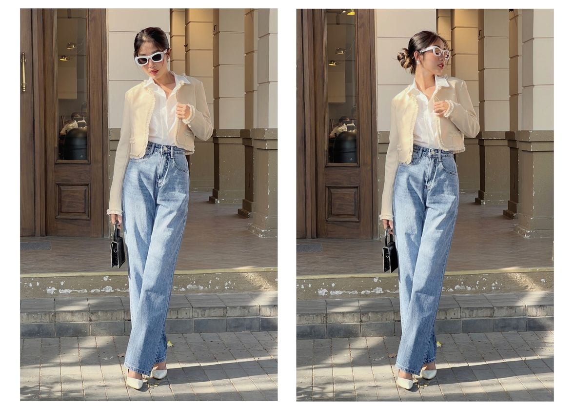 Người mẫu mặc Quần jean suông form dài - Q2183S