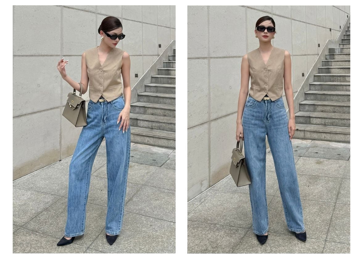 Người mẫu mặc Quần jean suông form dài - Q2183S
