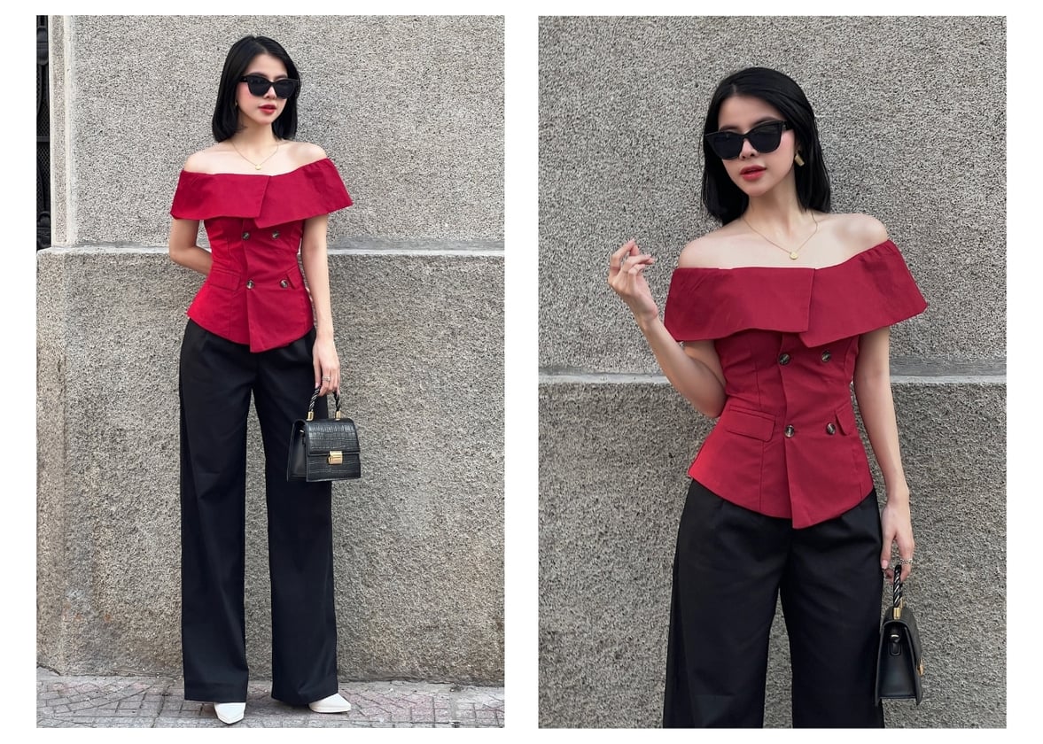 Người mẫu mặc Quần suông công sở xếp ly - Q2119 màu đen