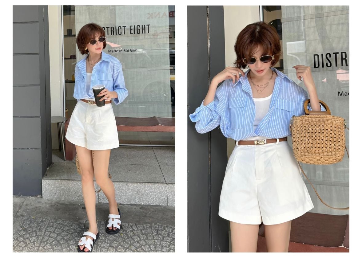 Người mẫu với Quần short kaki lưng cao - Q3117