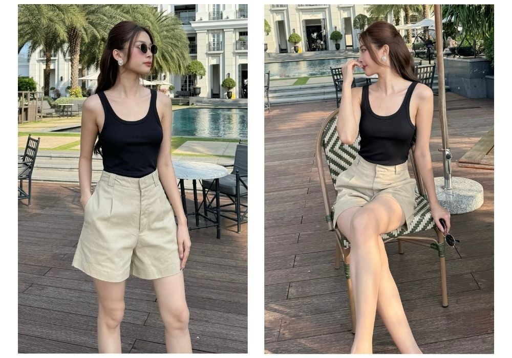 Người mẫu với Quần short kaki ống rộng - Q3107