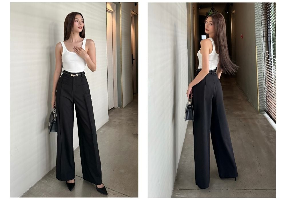 Người mẫu với Quần suông công sở xếp ly - Q1842