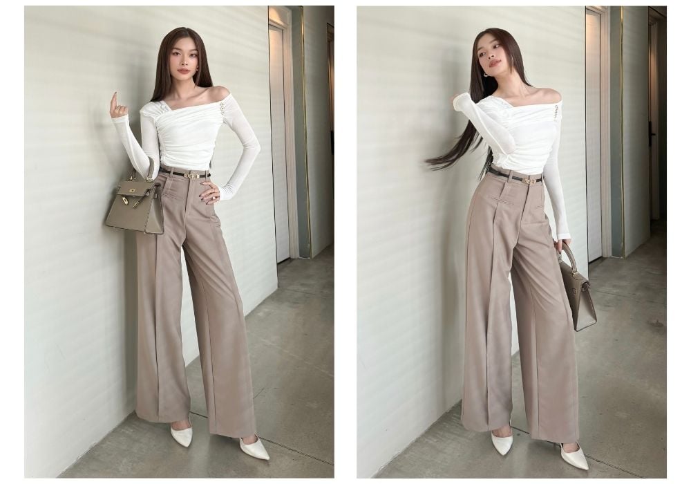 Người mẫu với Quần suông công sở xếp ly - Q1842