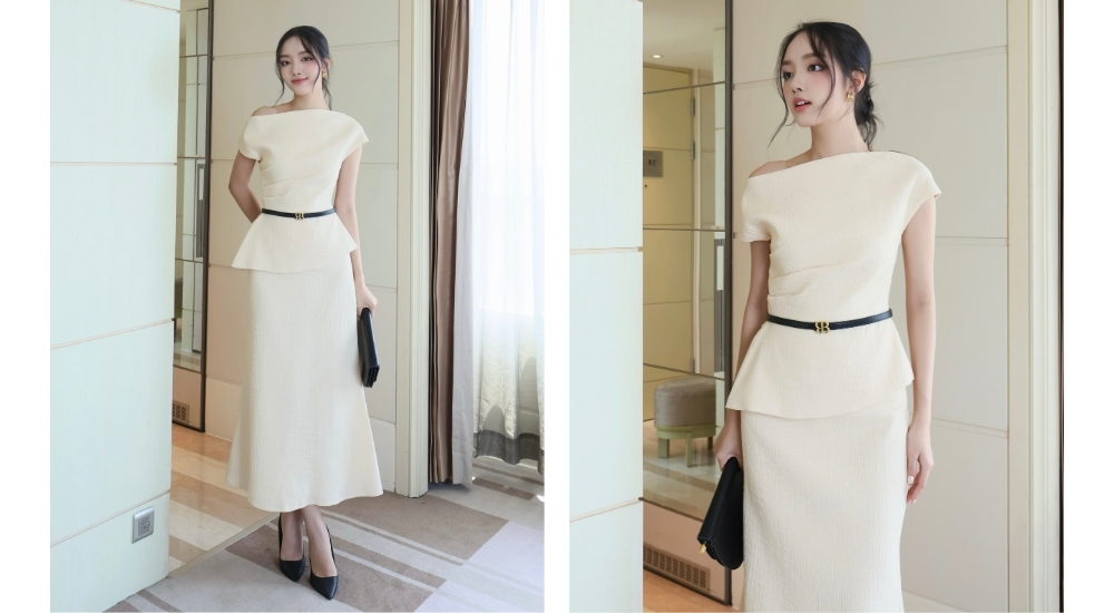 Áo kiểu peplum dự tiệc cổ xéo - A4317B