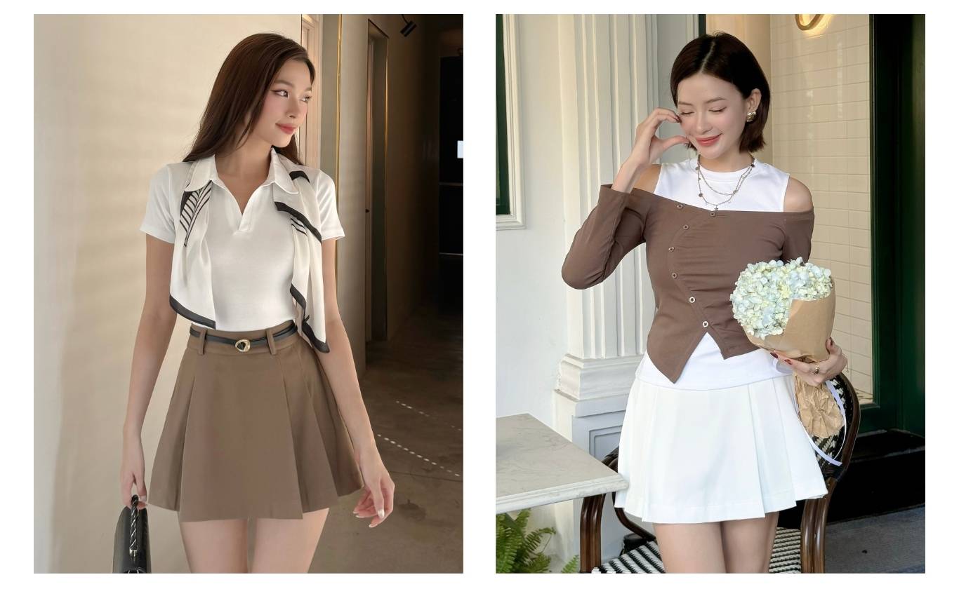 Quần váy ngắn xếp ly có đỉa - V3347