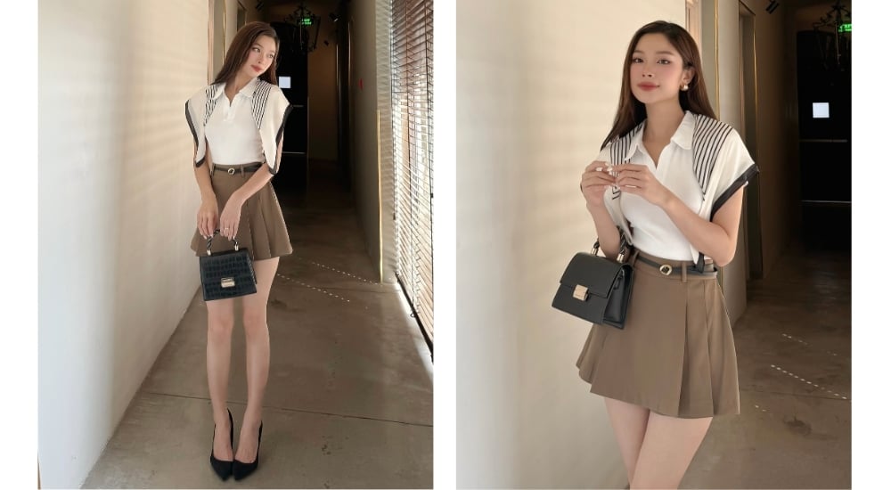 Quần váy ngắn xếp ly có đỉa - V3347