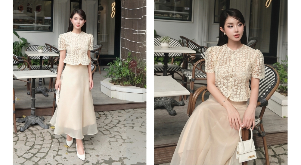 Set áo crop phối chân váy voan - K4270T