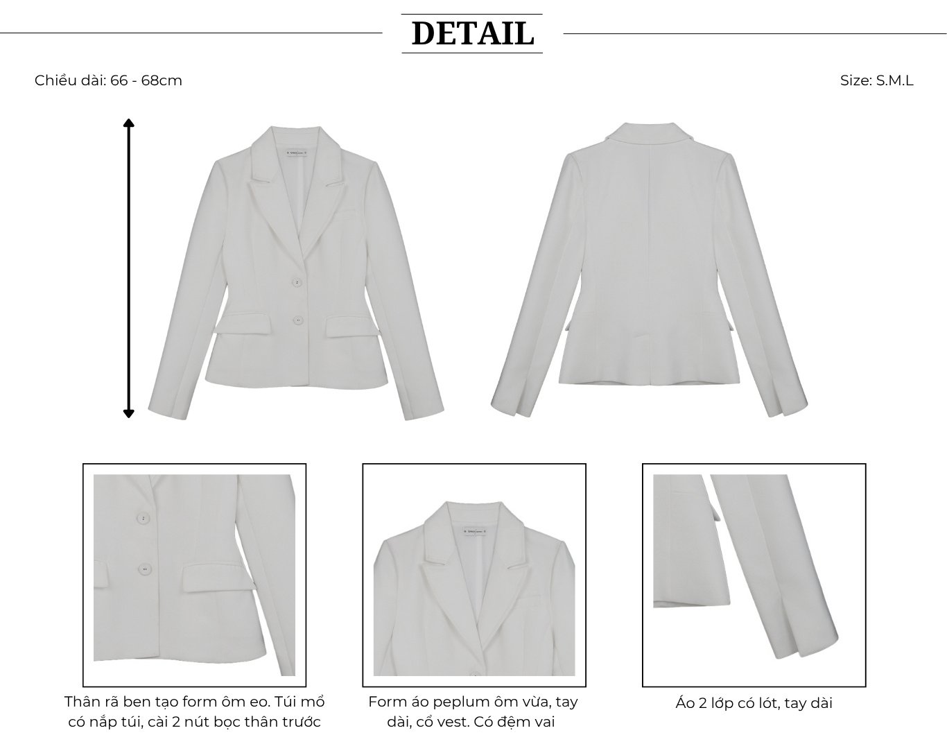 Áo blazer tiệc tay dài chiết eo A4485A - Thiết kế chi tiết