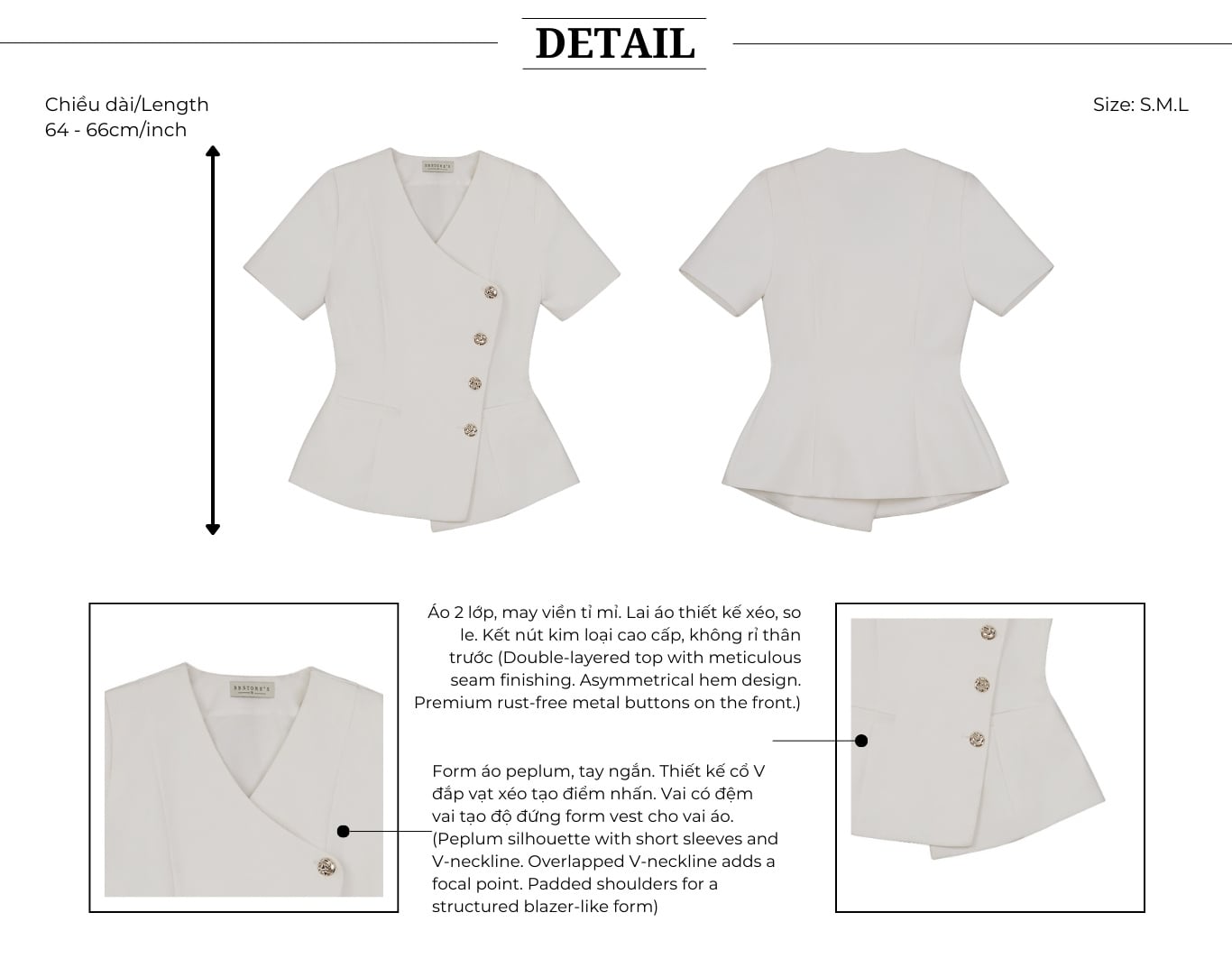 Áo kiểu công sở peplum vạt xéo A4519A - Thiết kế chi tiết