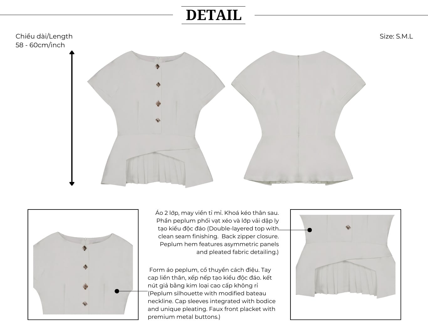 Áo kiểu công sở peplum xếp ly A4521A - Thiết kế chi tiết