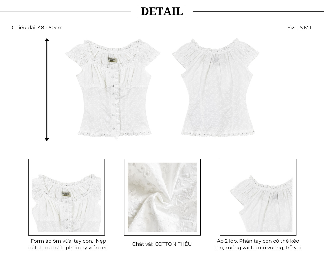 Áo kiểu dạo phố cotton thêu hoa A4423T - Thiết kế chi tiết