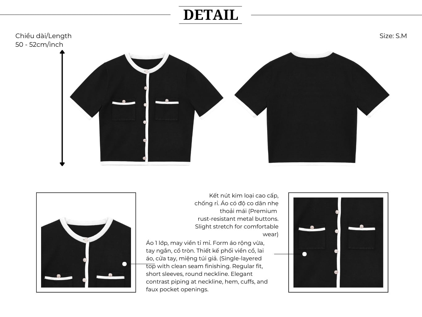 Áo dạo phố dệt kim cổ phối viền A4522V - Thiết kế chi tiết