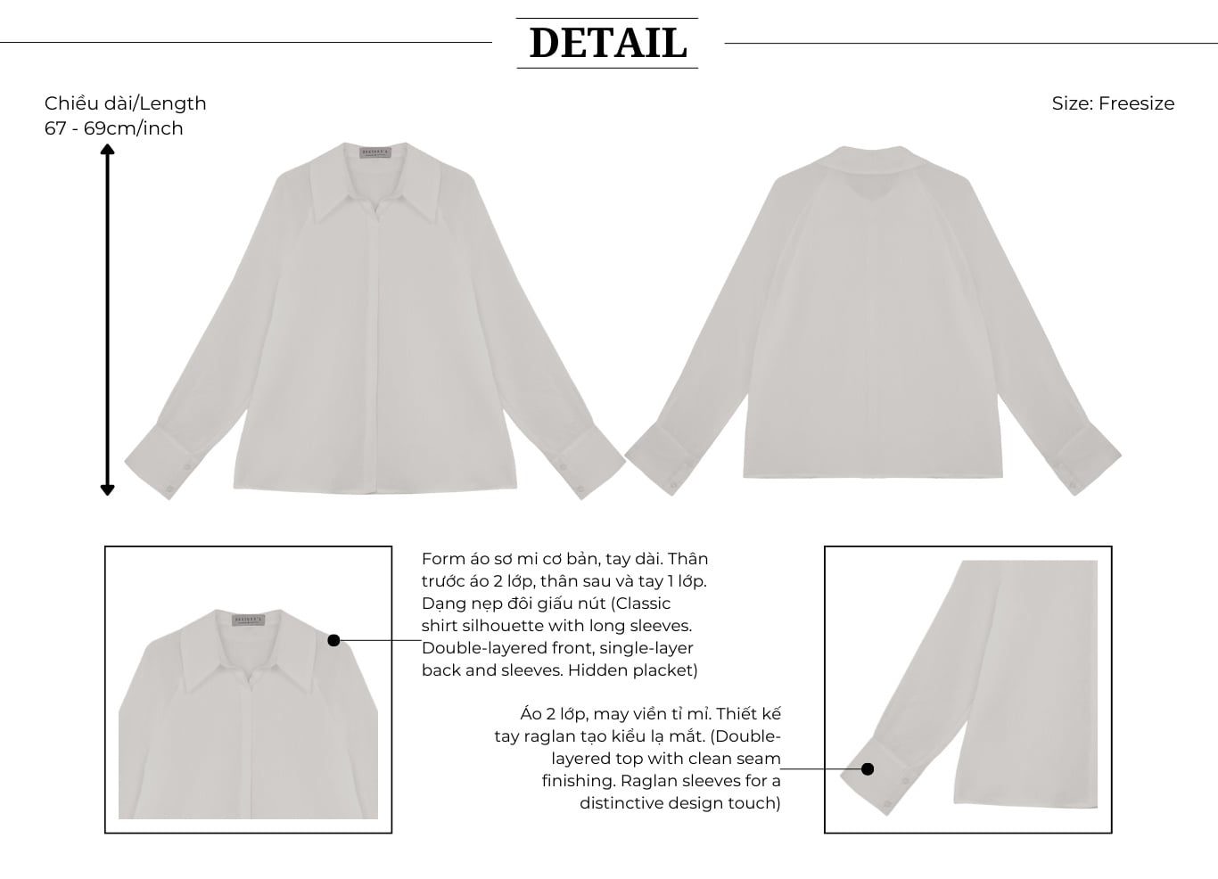 Áo sơ mi công sở voan tay raglan A4520A - Thiết kế chi tiết