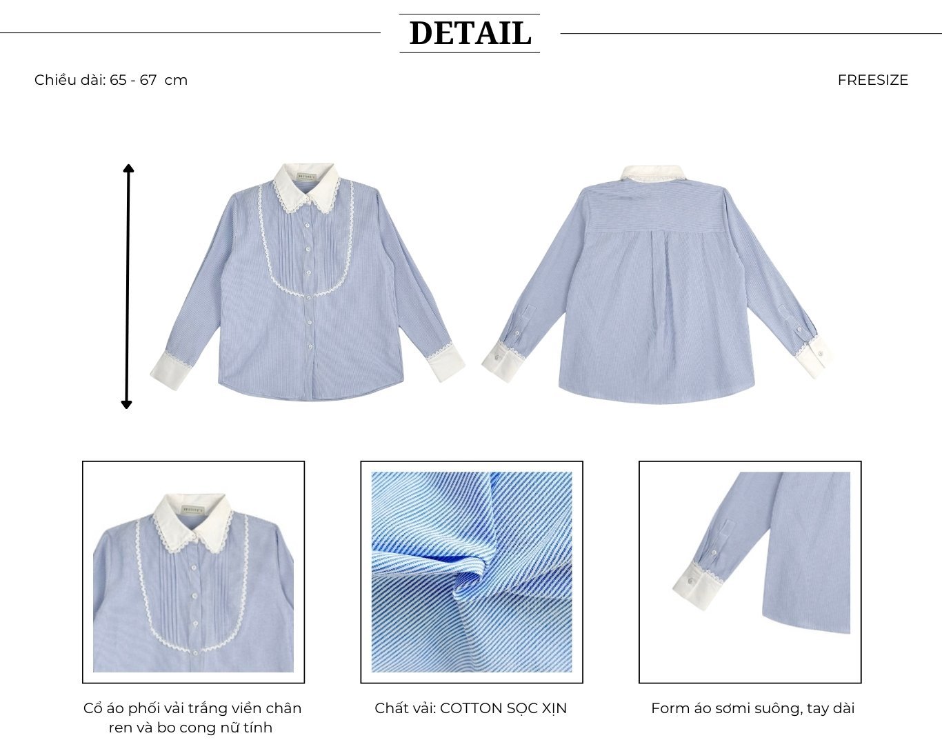 Áo sơ mi công sở cotton sọc xanh A4354T - Thiết kế