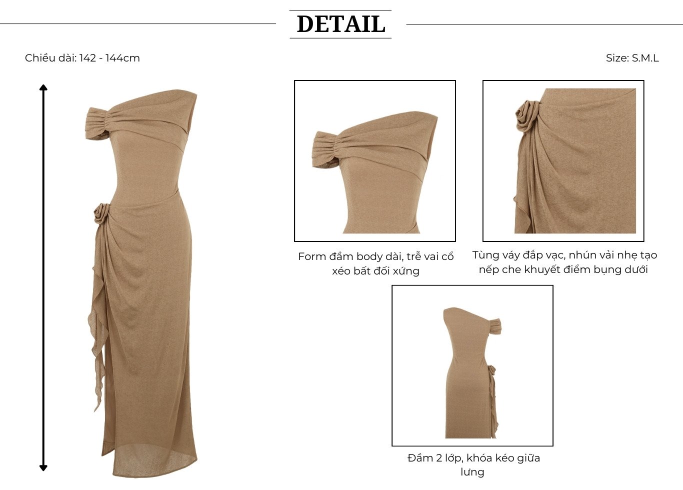 Đầm body tiệc dài thun giấy D4374T - Thiết kế