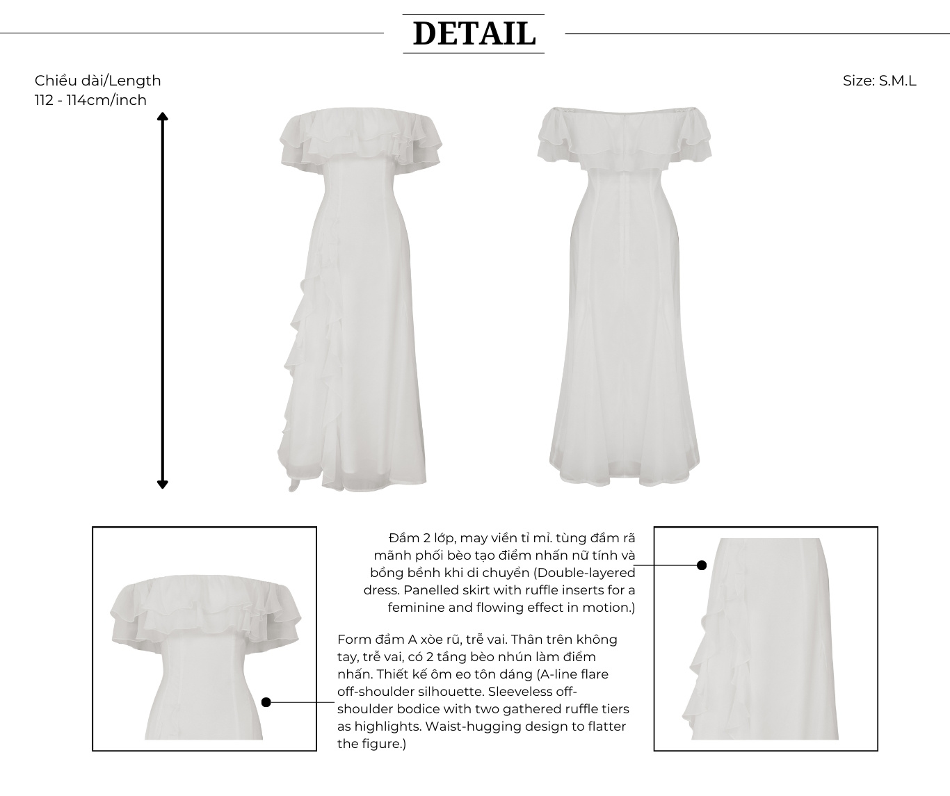 Đầm trễ vai dạo phố dài phối bèo D4514B - Bản thiết kế