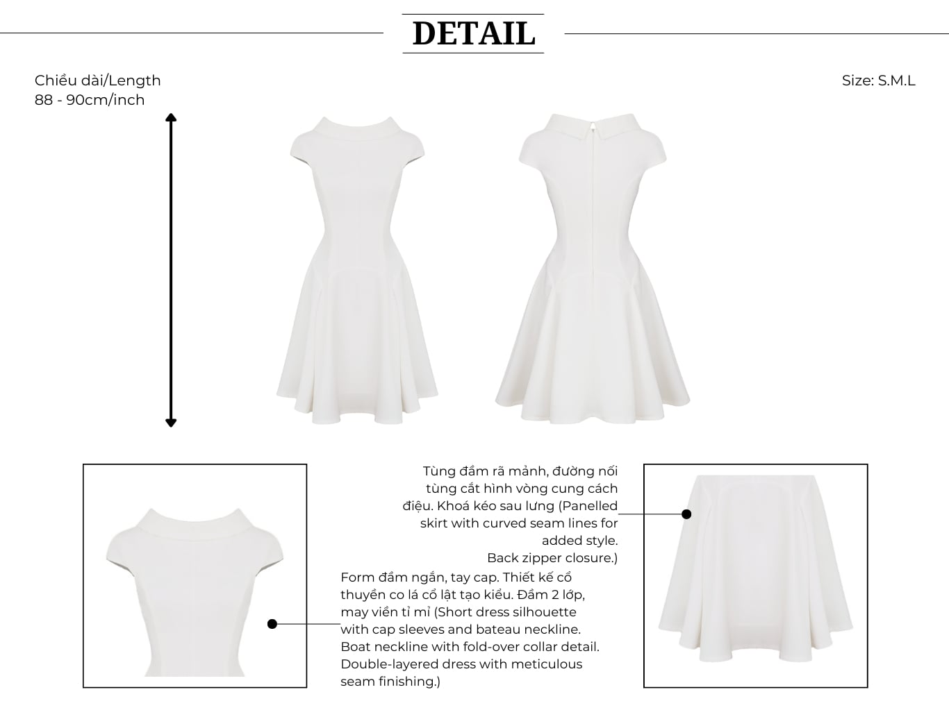 Đầm xòe công sở ngắn cổ thuyền D4518B - Thiết kế chi tiết