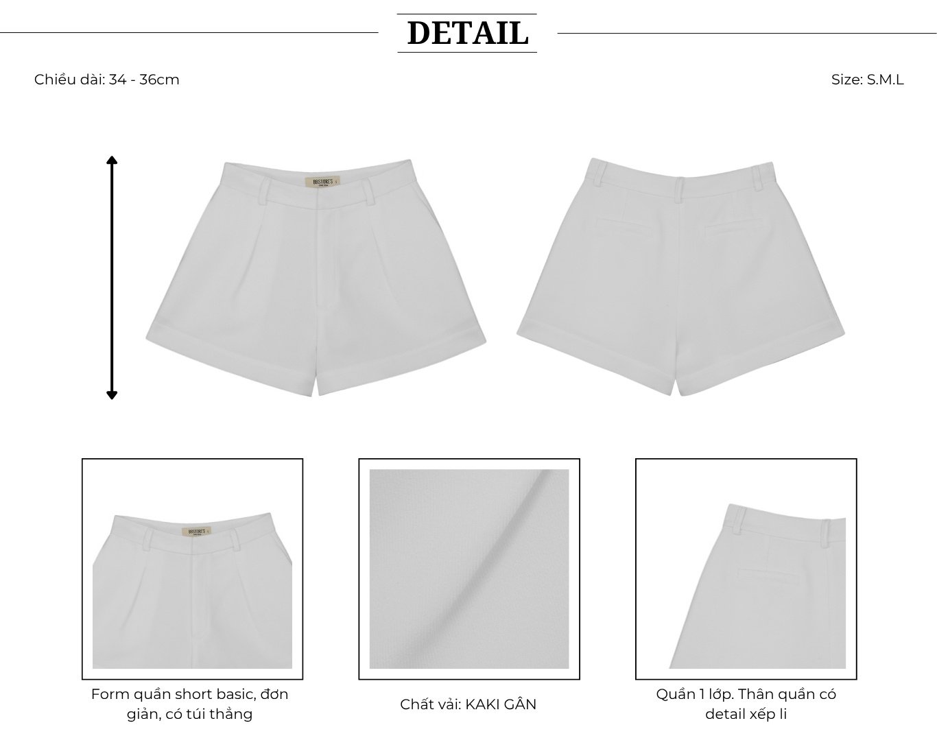 Quần dạo phố ngắn kaki gân Q4449T - Thiết kế chi tiết