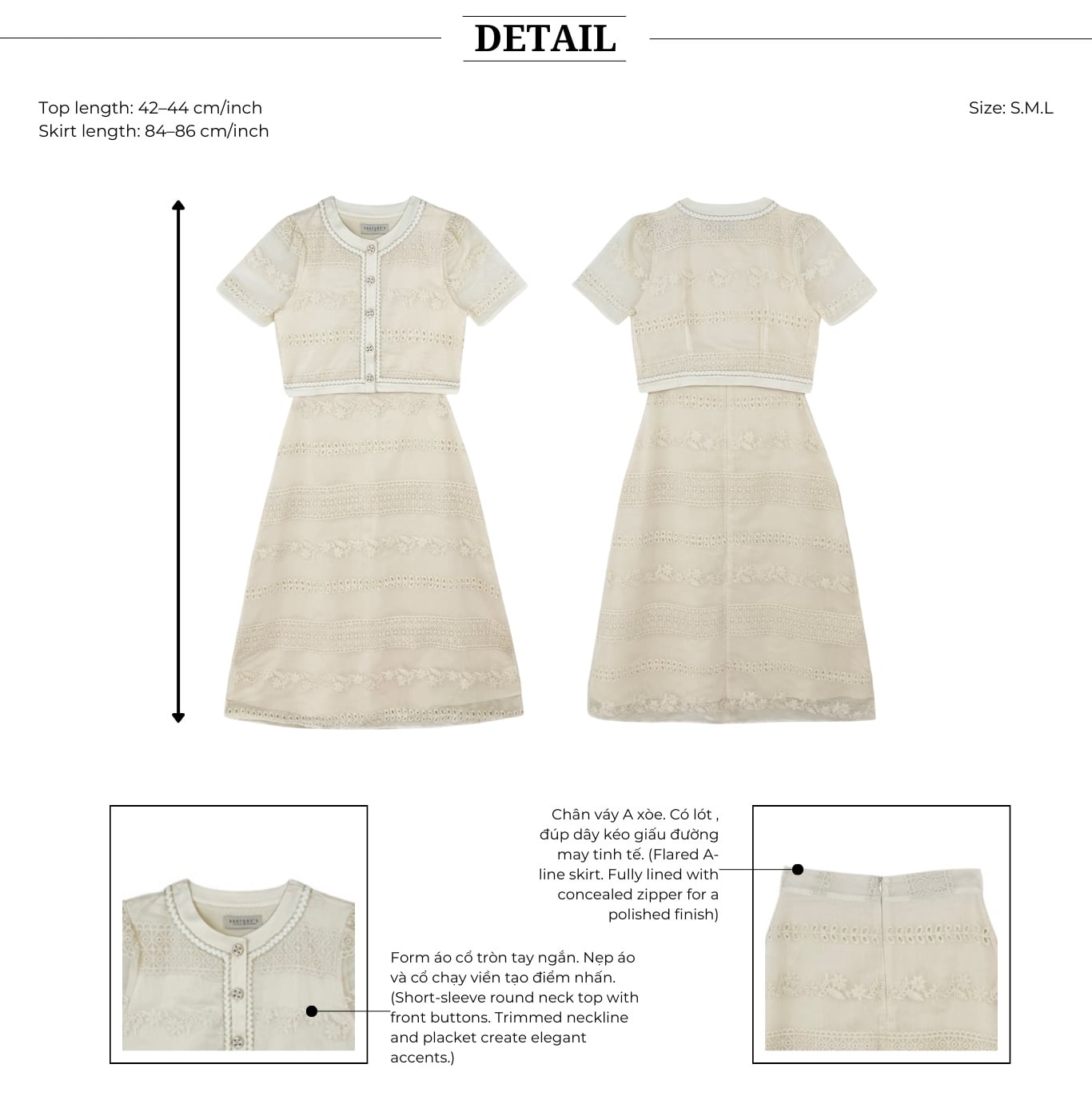 Set áo crop phối chân váy dài K4203T - Thiết kế chi tiết