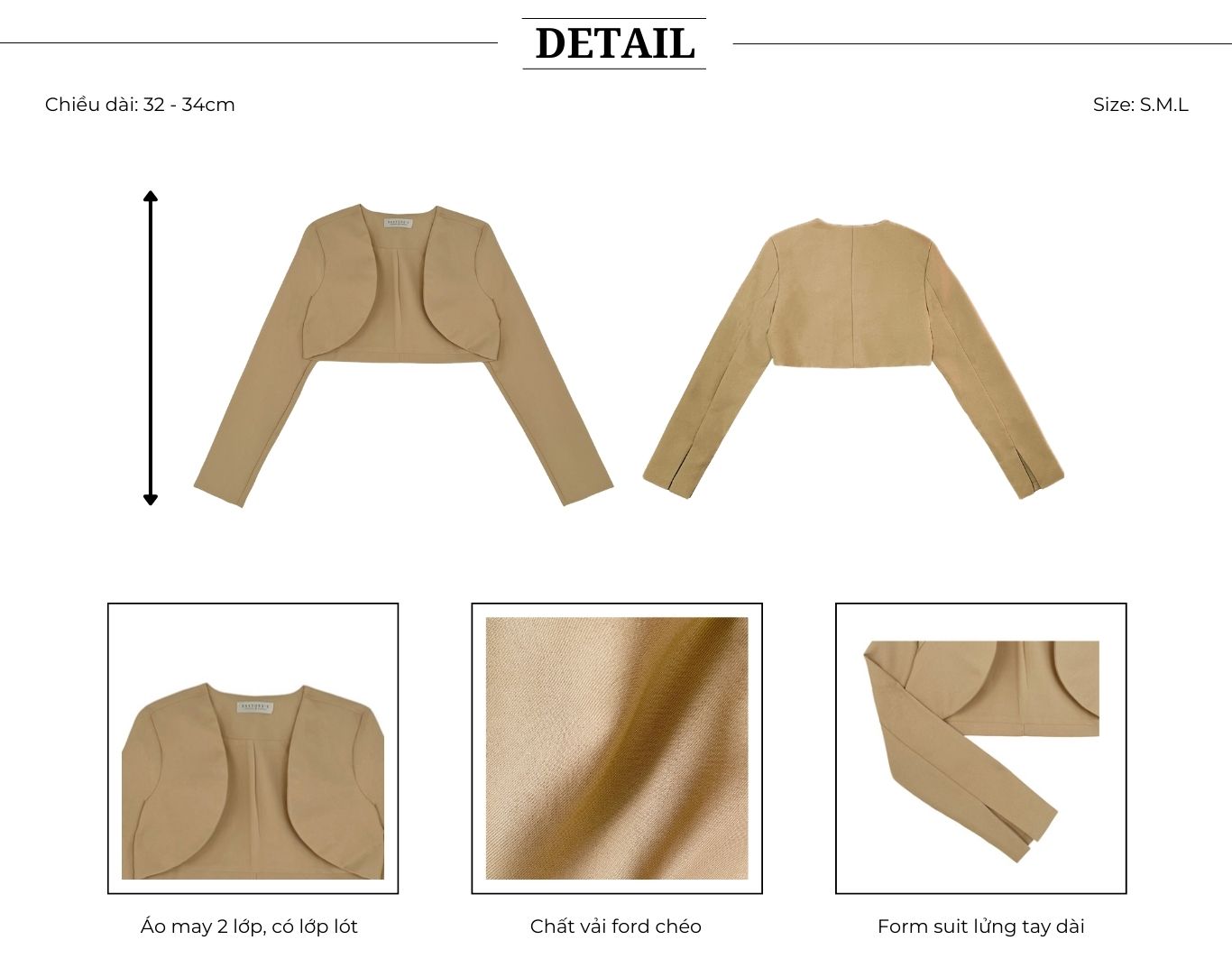 Thiết kế của Áo blazer croptop tay dài - A1858S