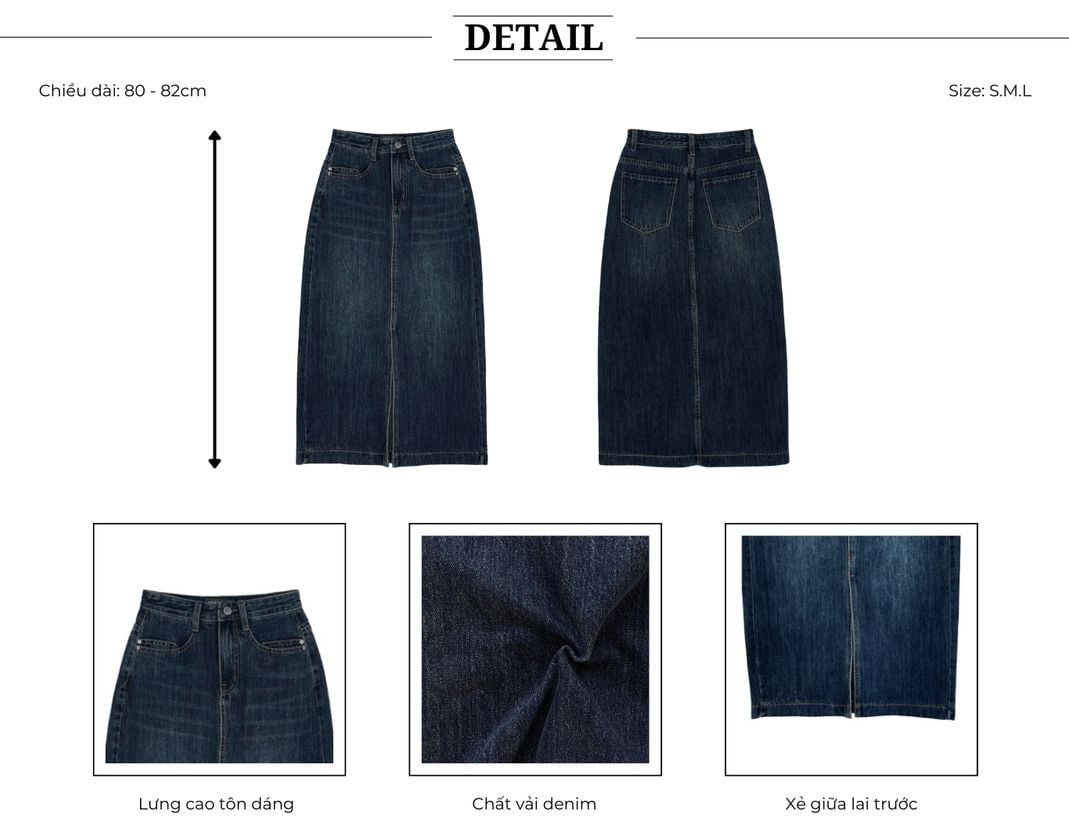 Thiết kế của Chân váy jean form dài xẻ trước - V3488