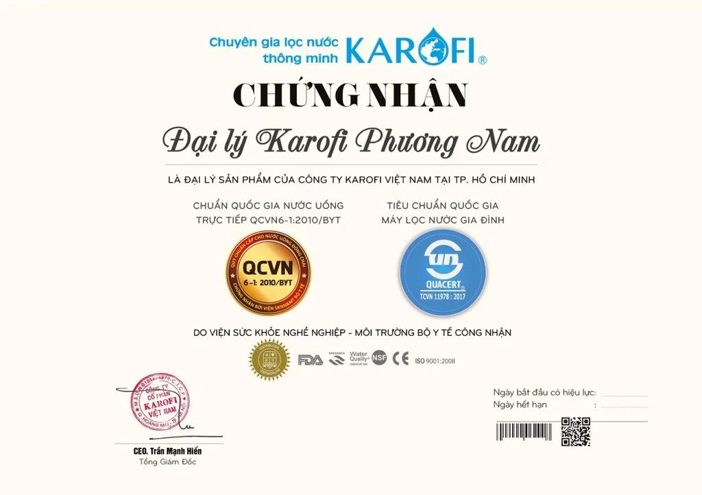 Chứng nhận đại lý Karofi - Phương Nam Water 1