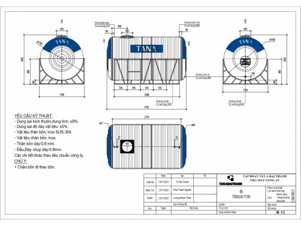 Bồn Nước Inox 700L SUS 316 Đại Thành Ngang - Phương Nam Water 3
