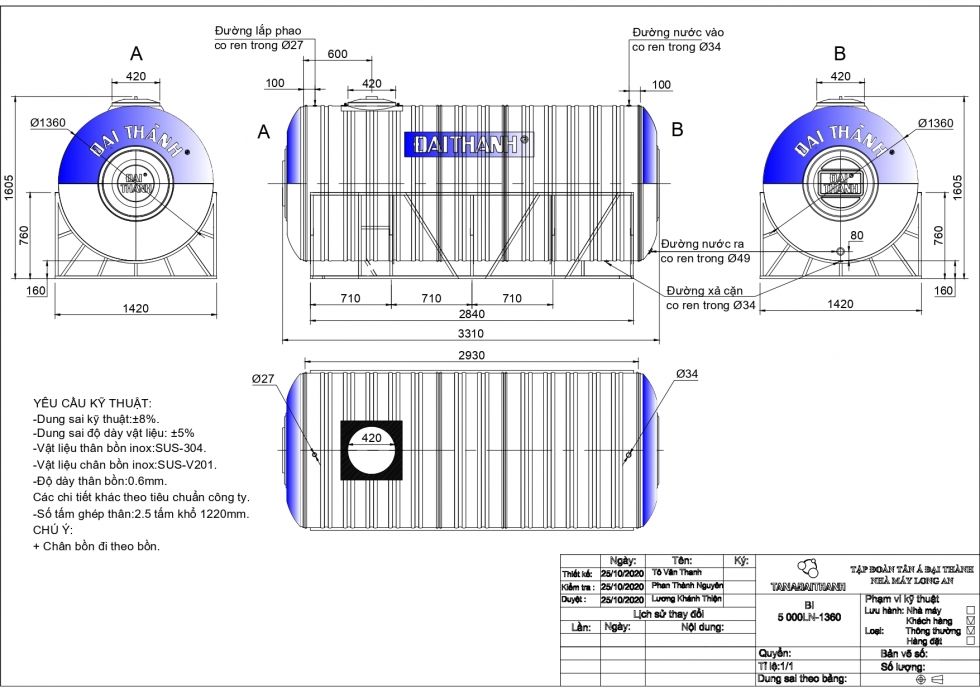 Bồn Nước Inox Ngang 5000L - Phương Nam Water 1