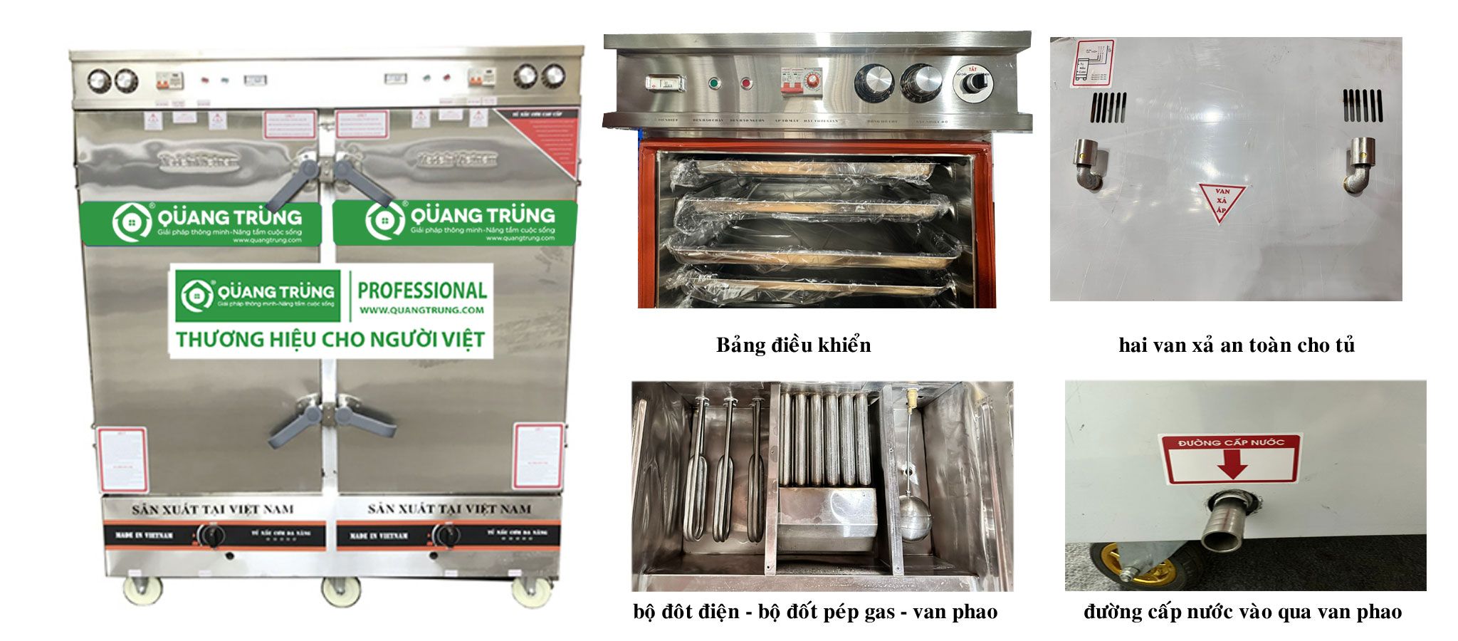 Tủ nấu cơm điện-gas-điều khiển 24 khay QTS-TCDG-DK24