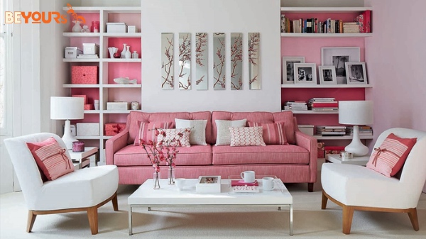 Ghế sofa màu hồng đẹp siêu dễ thương thiết kế MỚI NHẤT