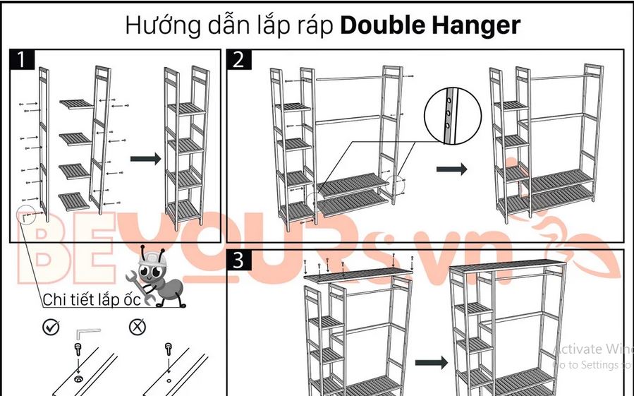 Hướng dẫn lắp Tủ quần áo - Double Hanger Size L