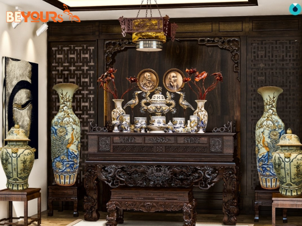 Tranh trang trí bàn thờ gia tiên bày tranh thờ Phật thờ Chúa ĐẸP