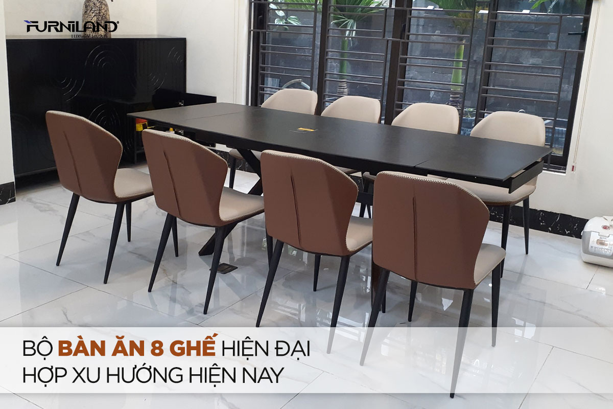 Bộ bàn ăn mặt đá 8 ghế sồi hiện đại nhập khẩu Đài Loan BA79