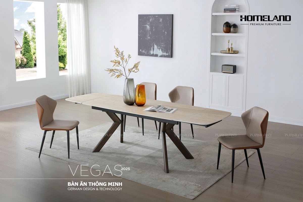 Chân bàn kim loại mạ đồng giúp bàn ăn mặt đá Vegas thêm sang trọng