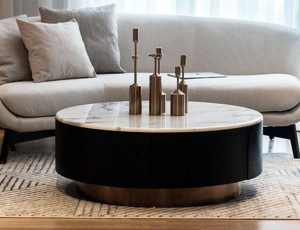 Mẫu bàn sofa mặt đá hình tròn sang trọng cho phòng khách