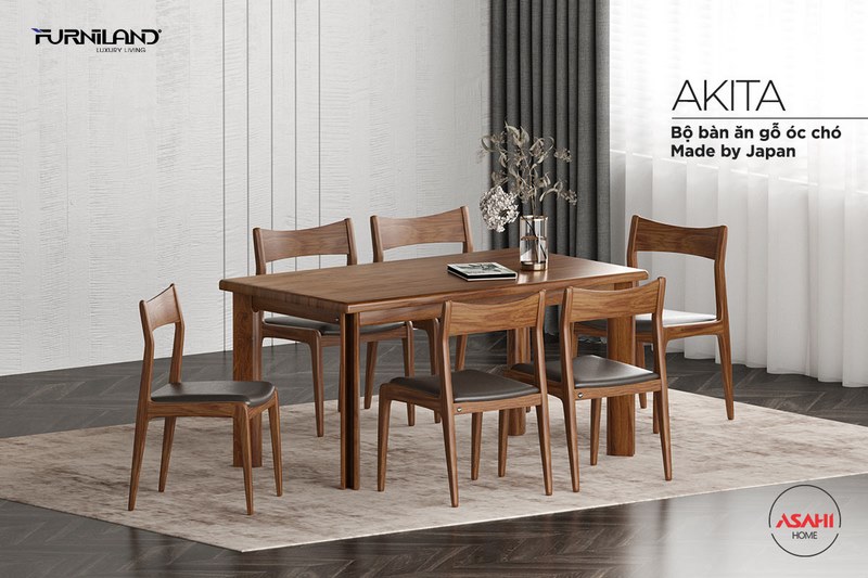 Bộ bàn ăn 6 ghế gỗ Akita - Kỹ thuật Nhật Bản, tiêu chuẩn quốc tế
