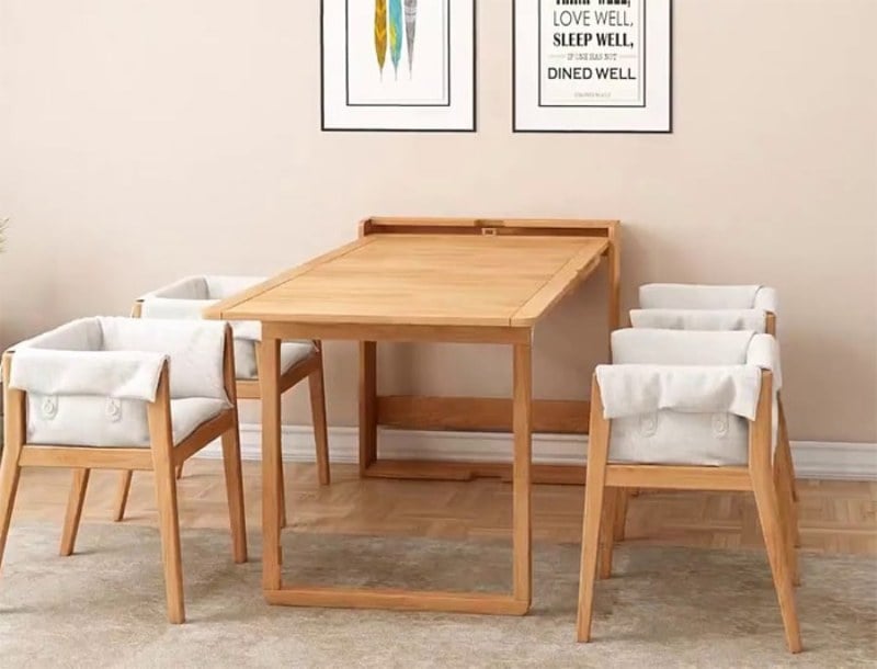 Mẫu bàn ăn thông minh gấp gọn 4 ghế dành cho gia đình nhỏ