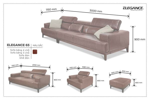 Sofa băng Elegance 65 - Sofa da - Sofa nhập khẩu - Sofa Malaysia - Sofa Giá Rẻ