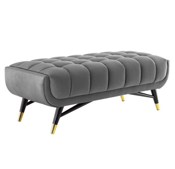 Sofa băng dài không tựa lưng màu ghi thiết kế chân kim loại