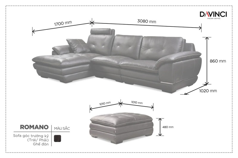 Mẫu sofa kích thước lớn thiết kế kiểu dáng góc chữ L