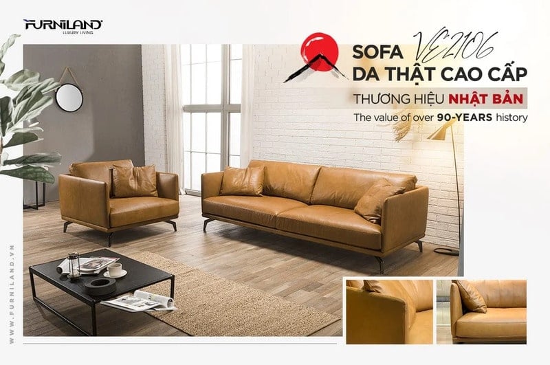 Ghế sofa phòng khách chất liệu da thật nhập khẩu 100%