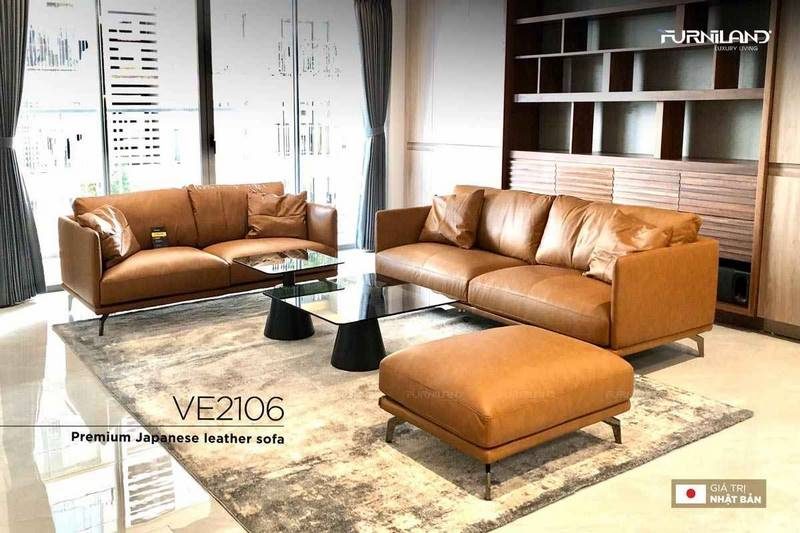 Ghế sofa đẹp phòng khách thiết kế tinh tế từ chất liệu da thật