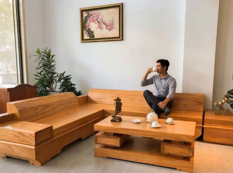 Sofa gỗ nguyên khối cho không gian phòng khách