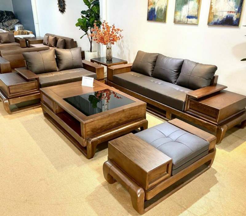 Sofa phòng khách gỗ sồi màu nâu