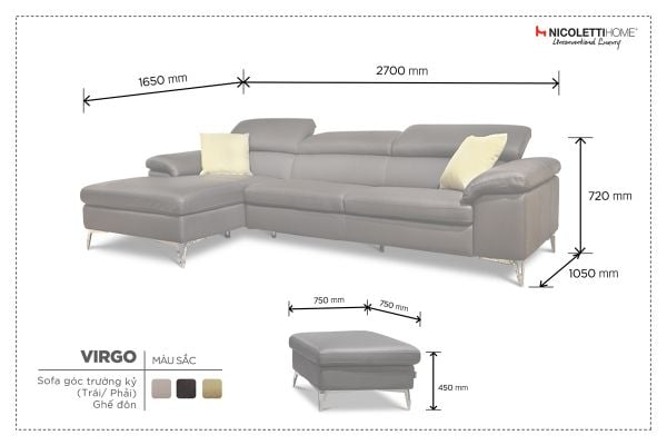 Sofa Virgo góc - Sofa da thật - Sofa nhập khẩu Italia