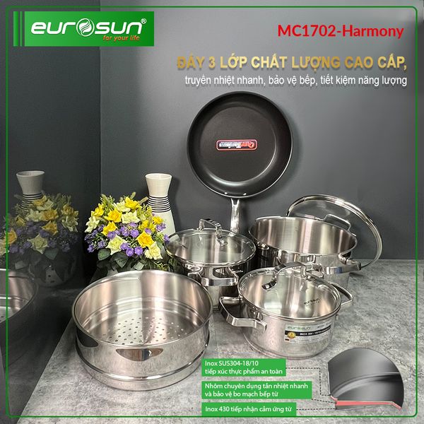 BỘ NỒI INOX 304 EUROSUN: MC1702 – HARMONY -8 MÓN - Nhà Phân Phối Hoàng Nam